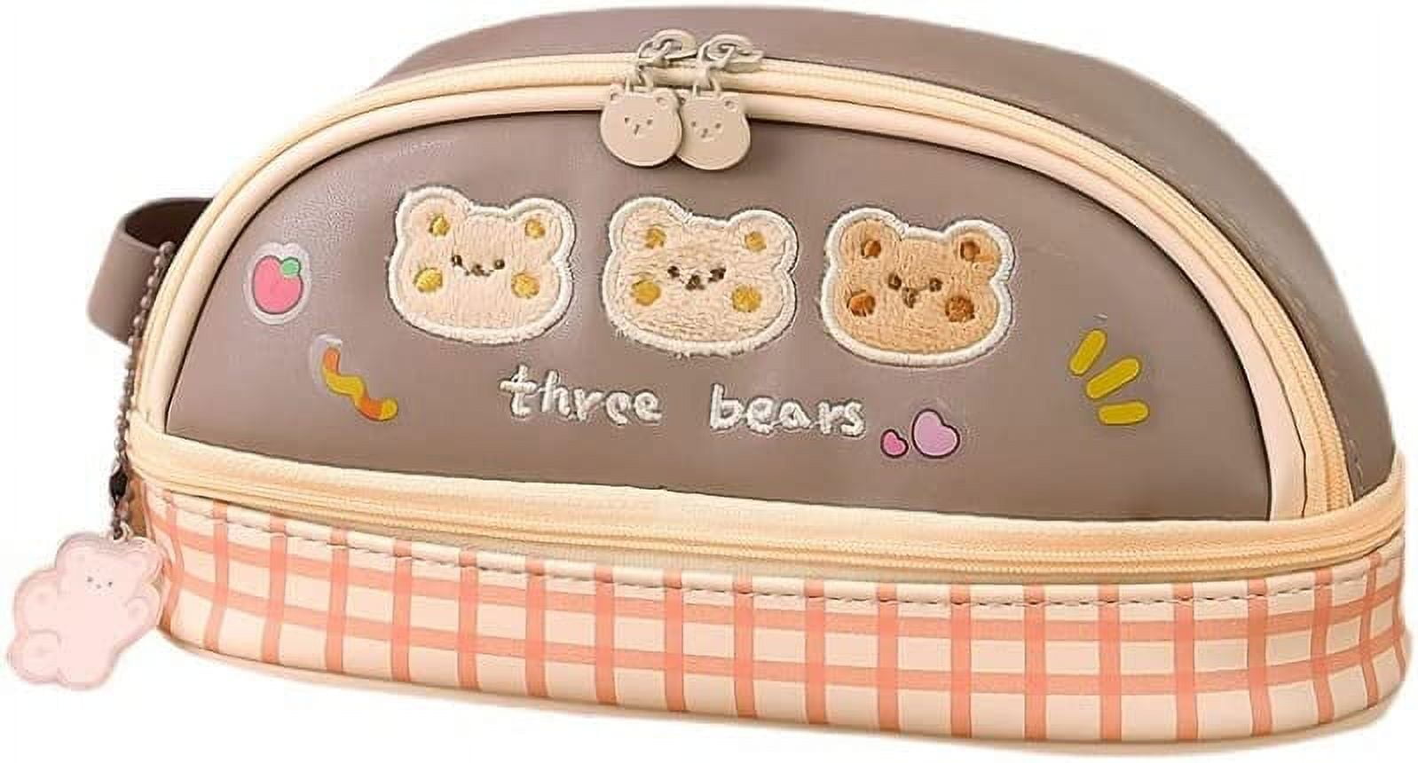 Kawaii Cherry Coffee Bear Pencil Pouch Large Capacity Canvas Pencil Bag  Stationery Storage Bag Organizer Cosmetic Travel Student