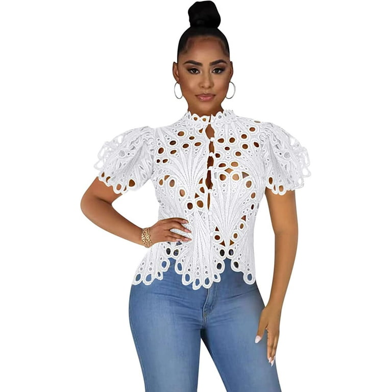 DanceeMangoos Bell Sleeve Tops for Women Dressy Tops for Evening Wear Lace  Blouses for Women