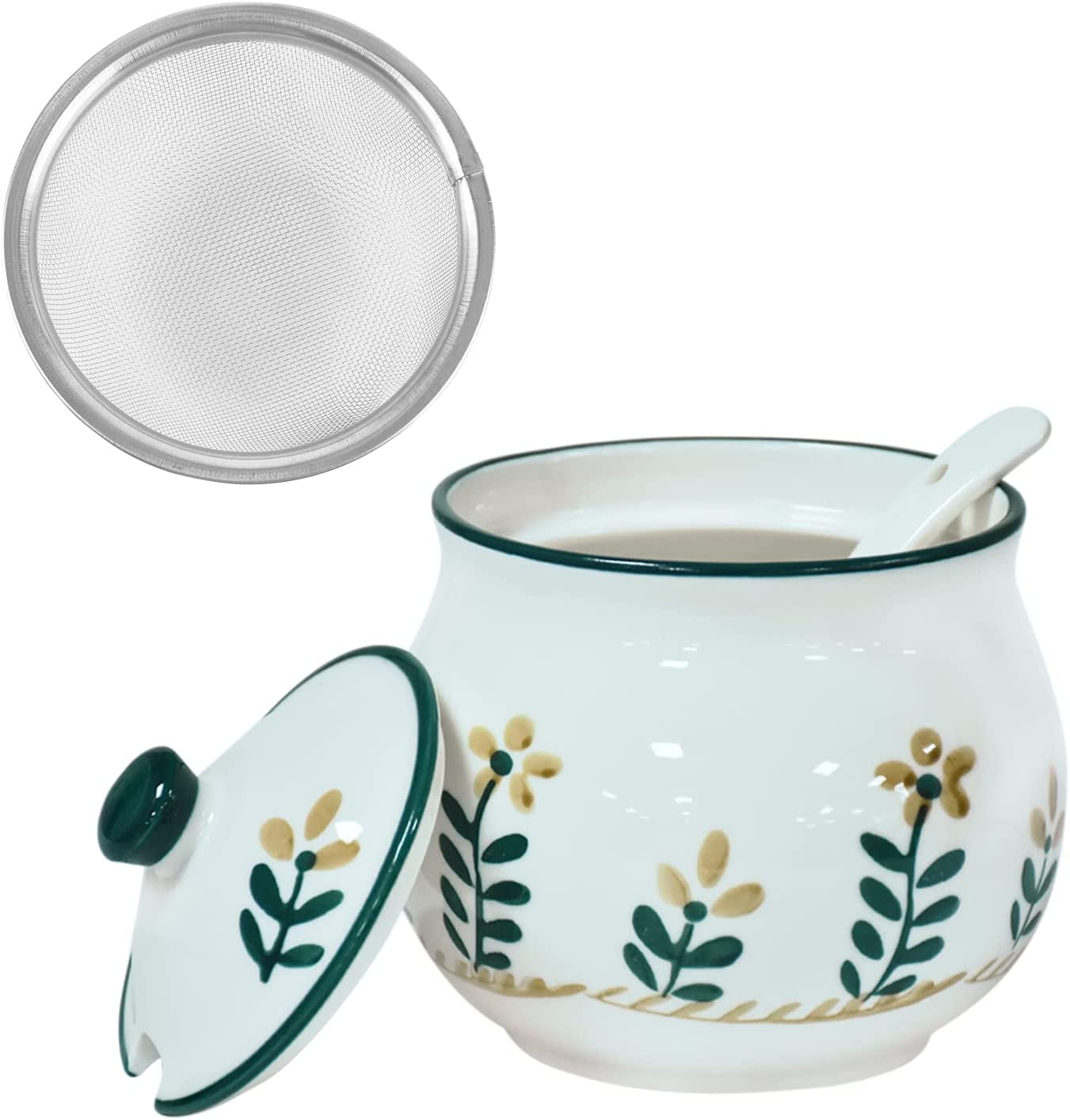 DanceeMangoos Ceramic Bacon Grease Container with Strainer, 23oz