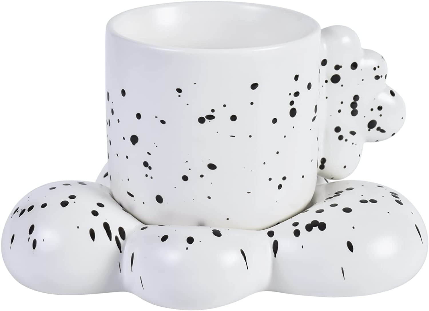 Vidalenta Ceramic Coffee Mug with Saucer, Cute Cloud Mug and Heart Shaped Saucer, 10 oz Espresso Cups Cappuccino Cups Chubby Funny Coffee Cup