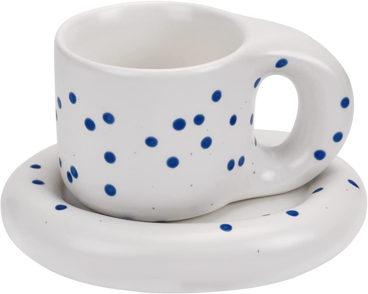 Danceemangoos Ceramic Coffee Mug, Creative Cute Round Handle Cup with Saucer for Office and Home, Dishwasher and Microwave Safe, 8.5 oz/250 ml for