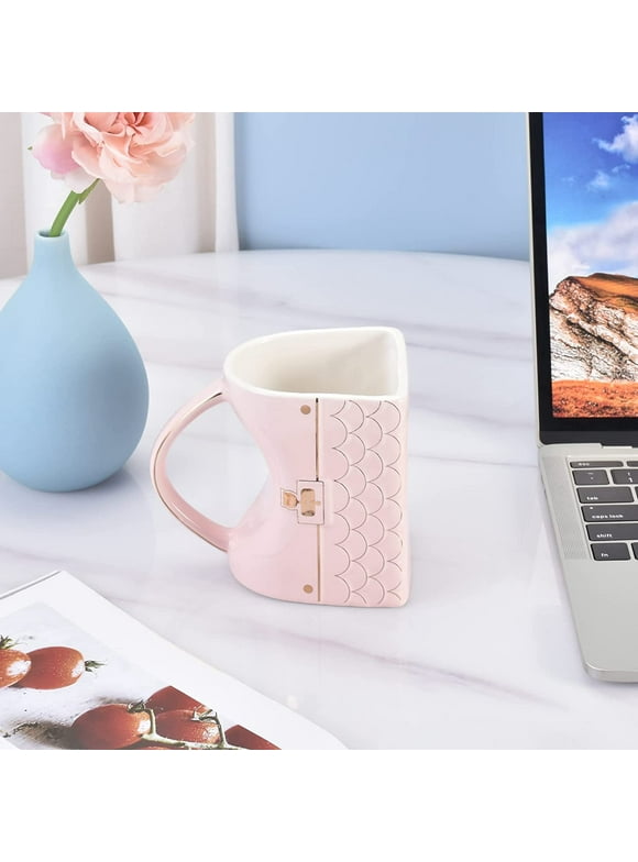 DanceeMangoos Ceramic Coffee Mug, Creative Cute Handbag Shape Mug for Office and Home, 12 oz/350 ml for Tea Latte Milk (Pink)