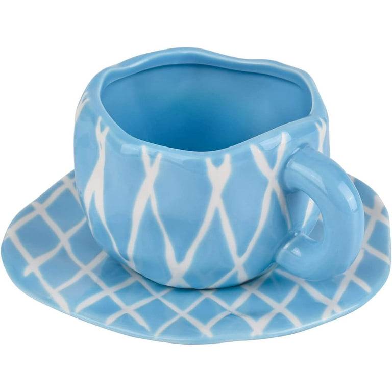 DanceeMangoos Ceramic Coffee Mug with Saucer Set, Cute Cup Unique