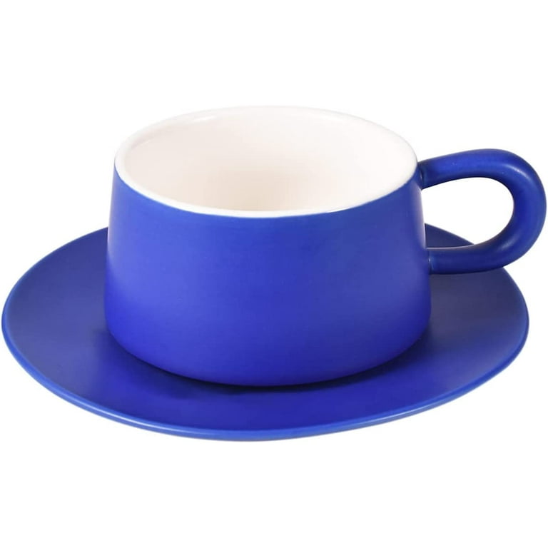 DanceeMangoos Ceramic Coffee Mug with Saucer Set, Cute Cup Unique Irregular  Saucer Design for Office and Home, Dishwasher and Microwave Safe,  8.5oz/250ml for Latte Tea Milk (Blue) 