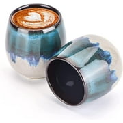 DanceeMangoos Ceramic Espresso Cups set of 2 Kiln-Change Espresso Cup 3.52 oz 100 ml Mini Espresso Mugs Demitasse Cups (2Pcs, Blue)