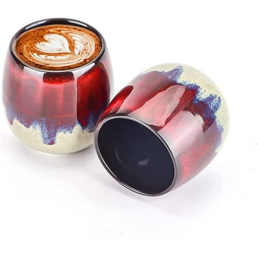 DanceeMangoos Ceramic Kiln-Change Espresso Cups Small Espresso Coffee Cup Spirits Cups Tasting Cups Ceramic Mate Cup (2 x 3.52 Oz, Red)