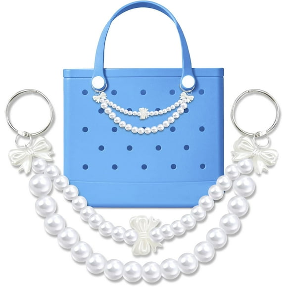 DanceeMangoos Charms for Bogg Bag, Pearls Chain for Bogg Bag Accessories Charms Compatible with Simply Southern Beach Tote, Insert for Beach Tote