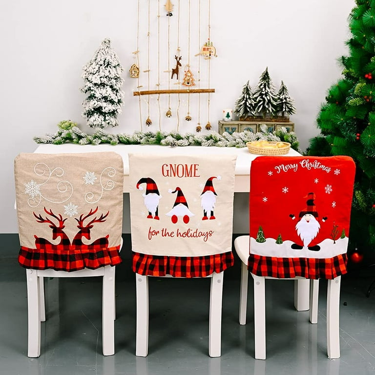 DanceeMangoos Christmas Chair Covers Slipcovers Xmas Gnome Santa