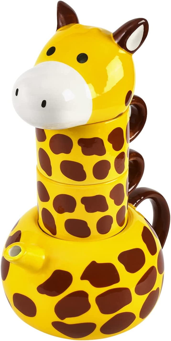 DanceeMangoos Cute Giraffe Teapot & Cup Set, Porcelain Tea Pot 17 oz