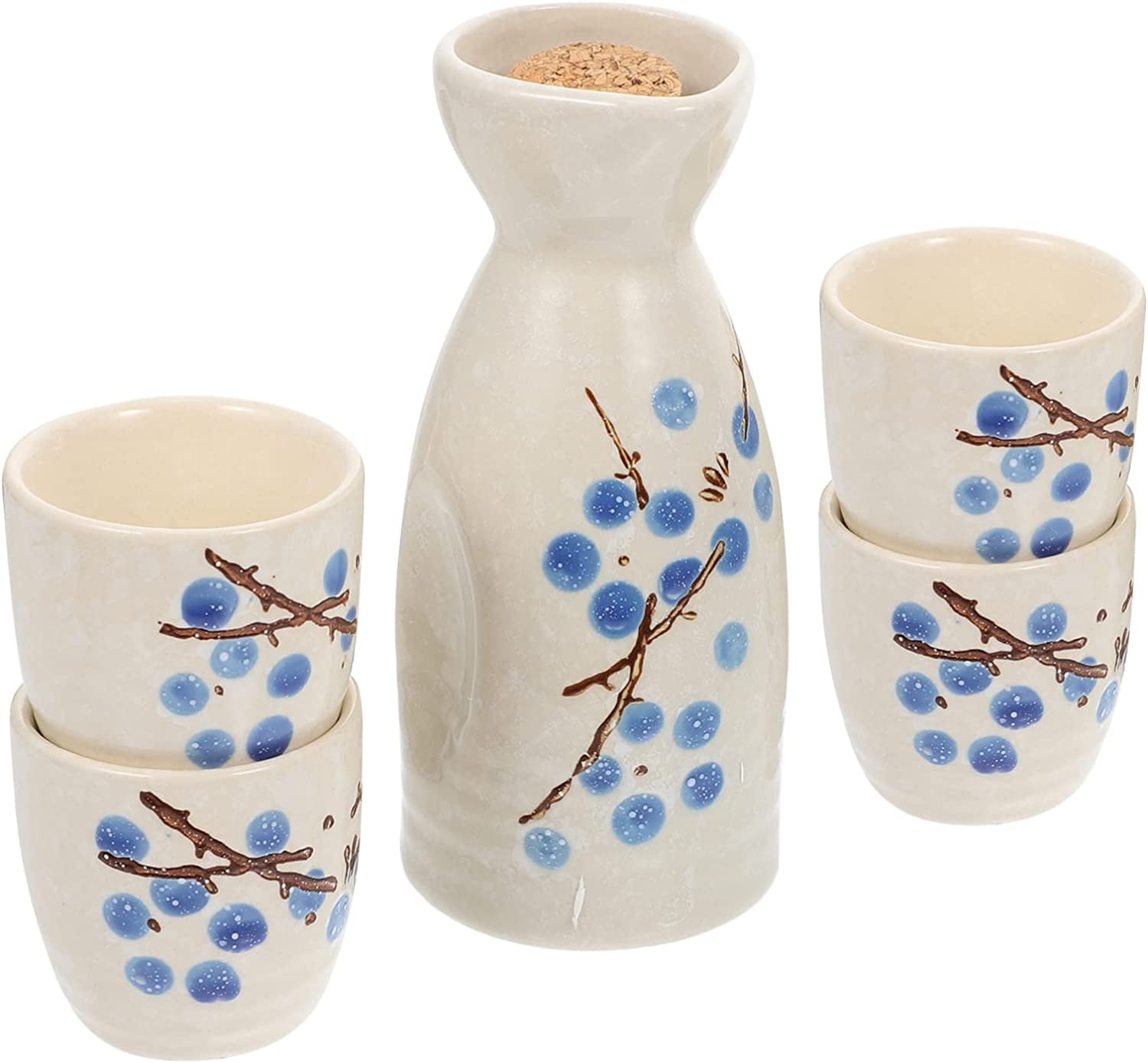 MKYOKO Ceramic Sake Set, Sake Set with Warmer, Traditional Hot Saka Set,  Including Electric Base, Warming Mug, Sake Pot, Sake Cups and 1 Tray,6cup