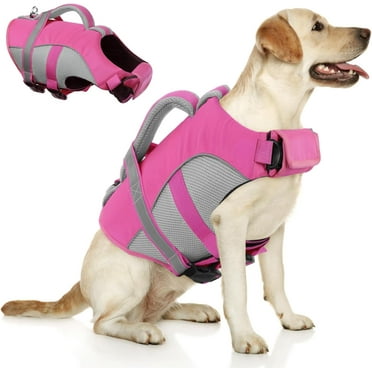 DanceeMangoos Dog Life Vest for Swimming, Adjustable High Visibility Dog Life Jacket, Dog Lifesaver with Superior Buoyancy and Rescue Handle, Dog Swimming Safety Vest for X-Large Dogs（Pink,XL）