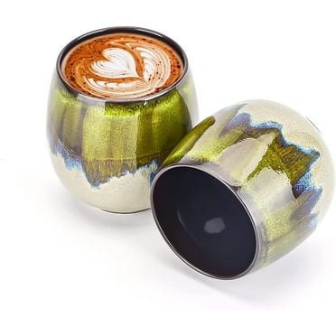 DanceeMangoos Espresso Cups Ceramic Kiln-Change Mini Espresso Coffee Cup KungFu Tea Set Spirits Cups Tasting Cups Mate Cup (2Pcs, Green)