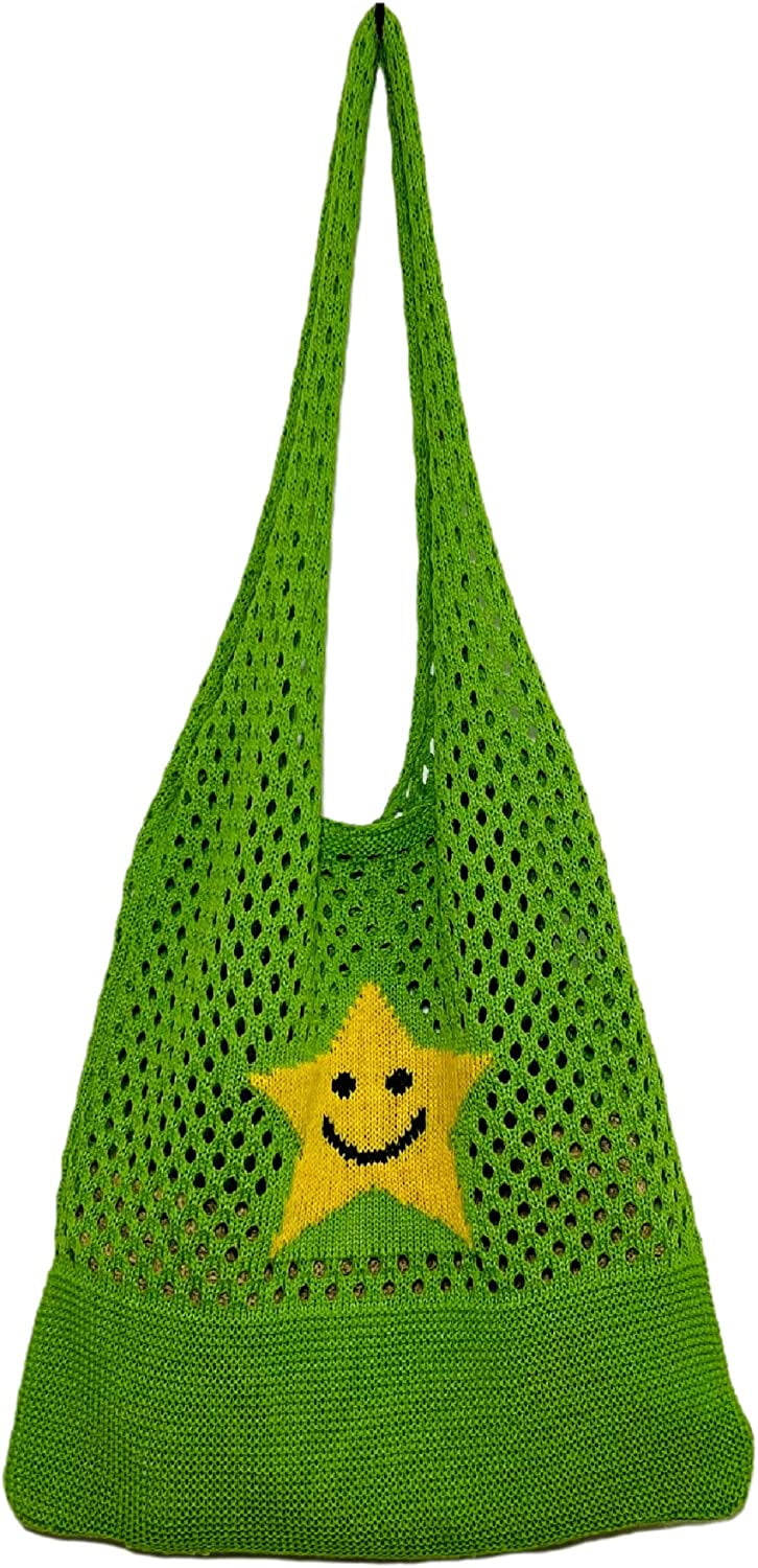 DanceeMangoo Fairycore Crochet Tote Bag Aesthetic Y2K Beach Bag Fairy  Grunge Hobo Bag for Women Preppy Shoulder Bag