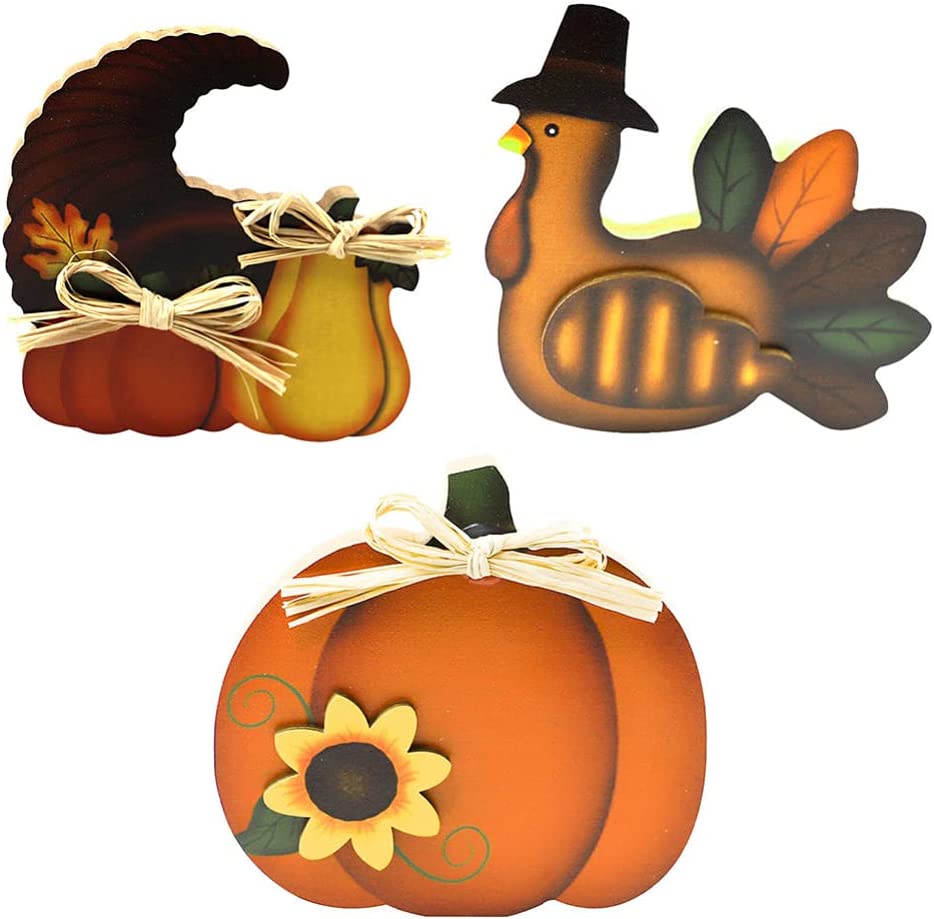 DanceeMangoos Fall Table Decor 3pcs Thanksgiving Wood Turkey Pumpkin
