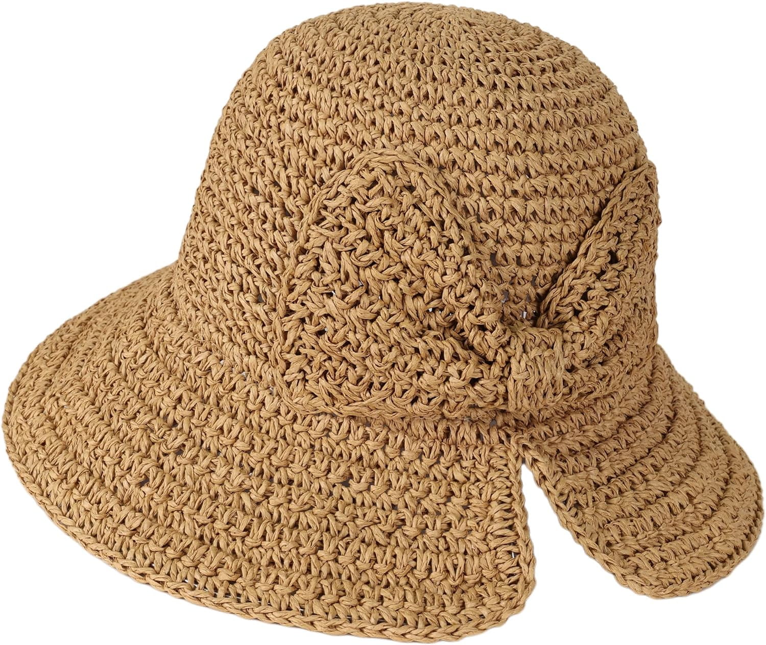 RVROVIC Damen Strohhut Faltbar - Weitkrempiger Beach Hut Für Sommer & Reisen (56-58cm)