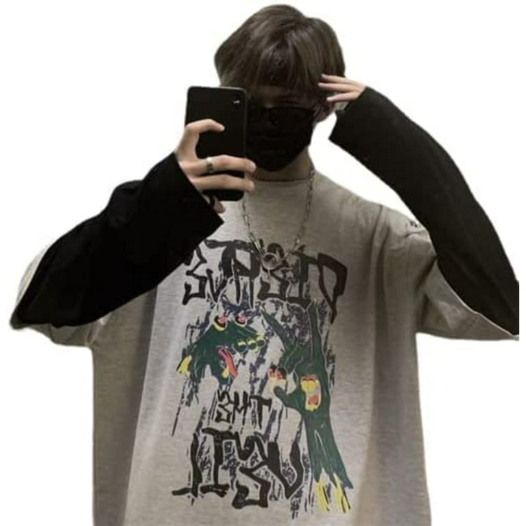 DanceeMangoos Goth Dark Shirt Gothic Shirt Fake Two-Piece Alternative  Clothing Goth Dark Sweatershirt Grunge Clothes