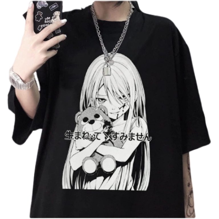  Cute Black And White Anime Manga Girl T-Shirt : Clothing, Shoes  & Jewelry