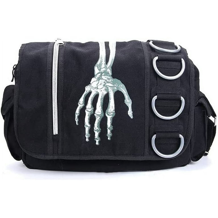 Danceemangoos Grunge Messenger Bag for School Fairy Aesthetic Tote Bag Y2K Goth Punk Skull Purse Gothic Indie Accessories (Black), Adult Unisex, Size
