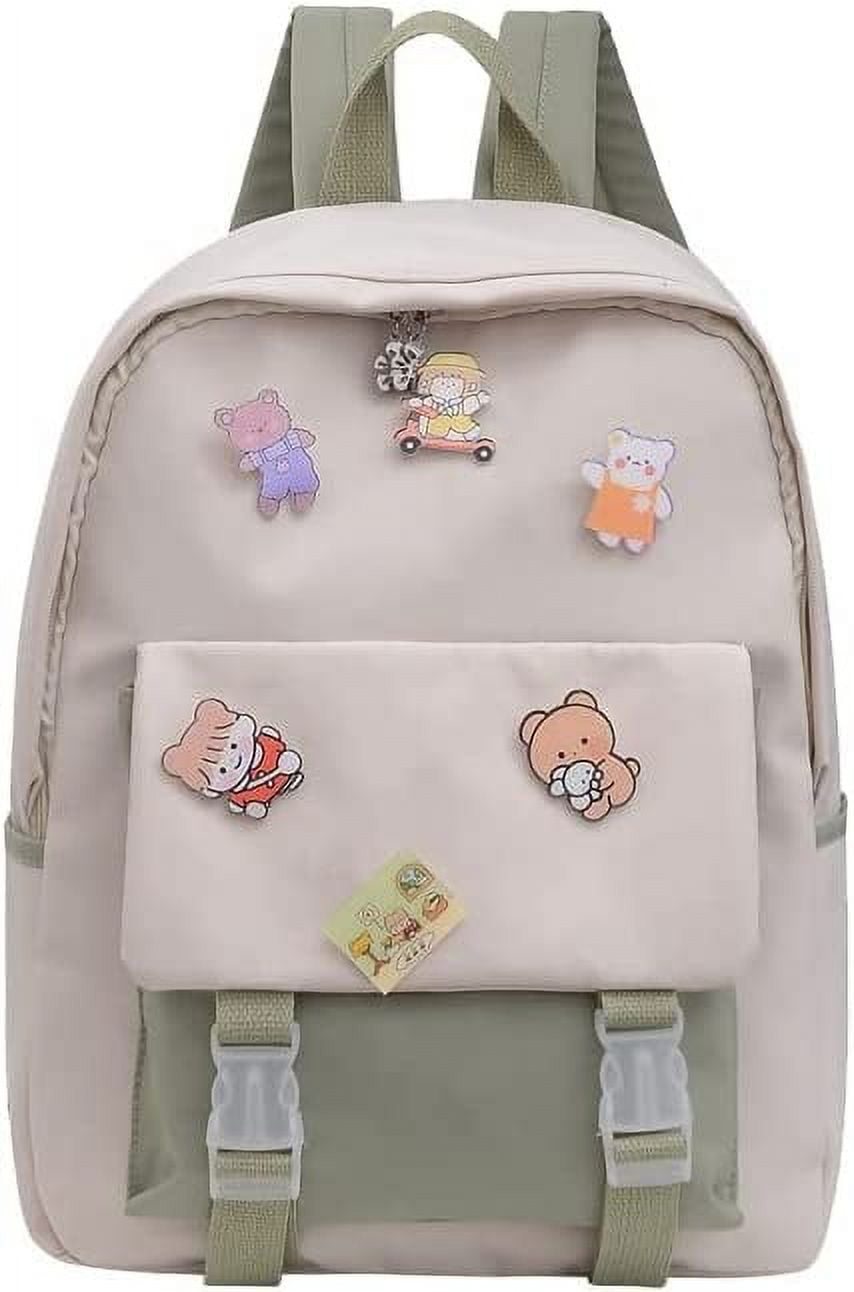 DanceeMangoos 4Pcs Kawaii Canvas School Backpack with Pendant, Aesthetic  Laptop Shoulders Ita Bag, Japanese School Supplies Stationary for Back to  School (Green) 