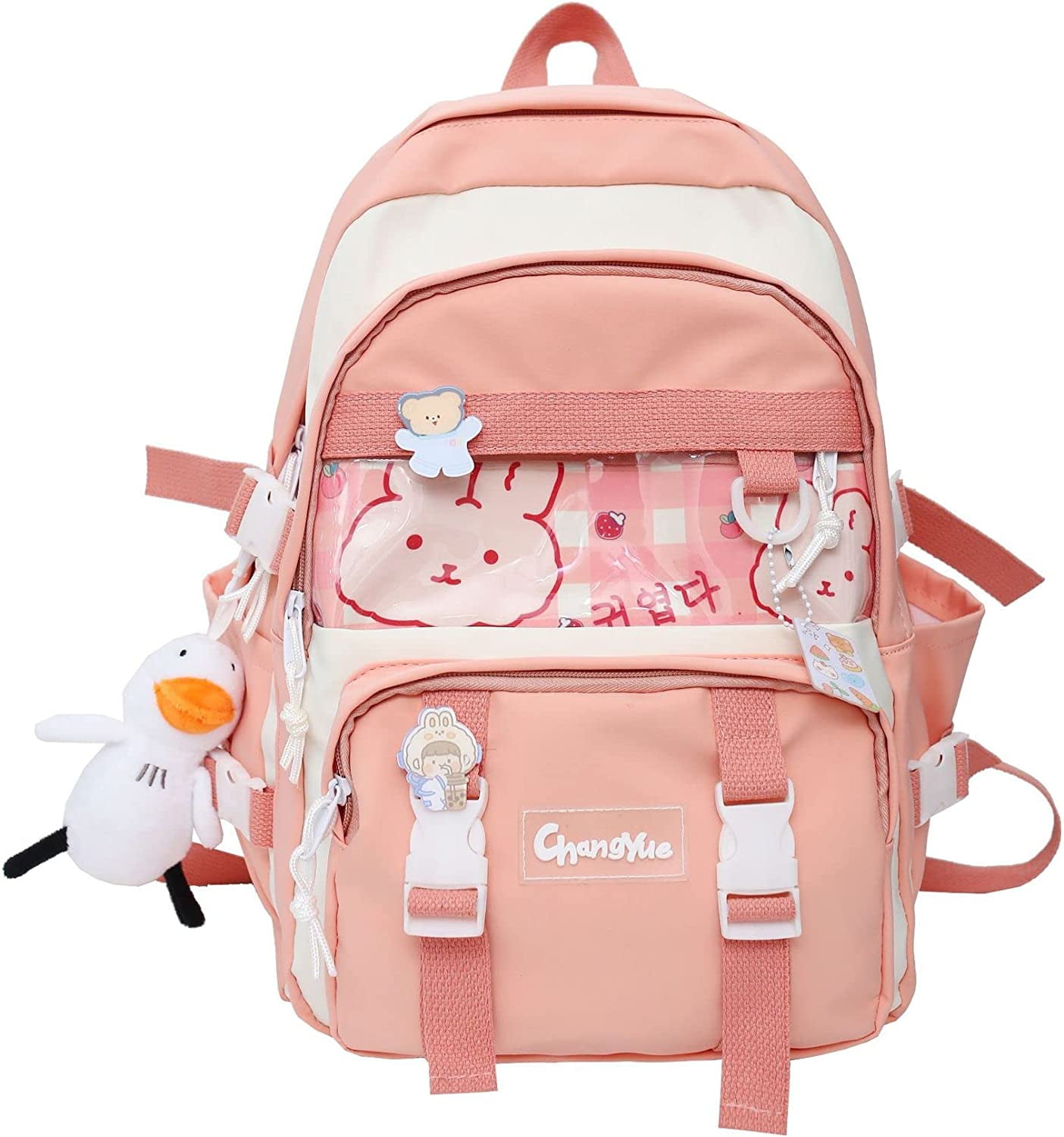 Danceemangoos Kawaii Backpack with Pins Accessories, Aesthetic Pastel Laptop Ita Bag, Cute Japanese Back to School Supplies Stationary (Pink), Adult