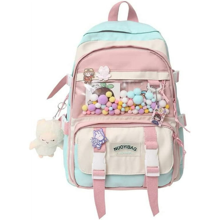 DanceeMangoos Kawaii Backpack with Pins Accessories, Aesthetic Pastel  Laptop Ita Bag, Cute Japanese Back to School Supplies Stationary (Pink) 