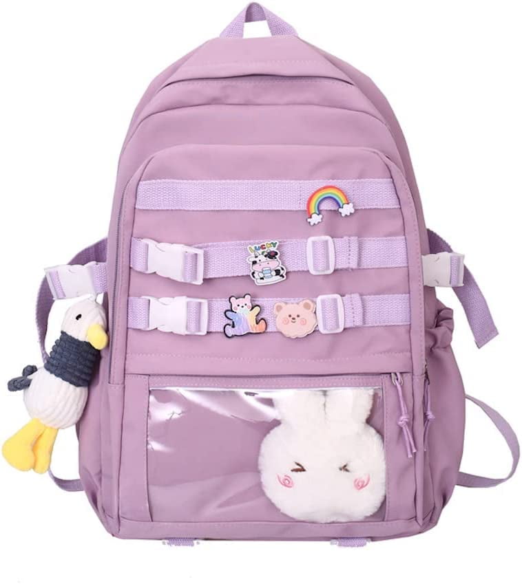 DanceeMangoos Kawaii Backpack with Pins and Plushies Cute Aesthetic