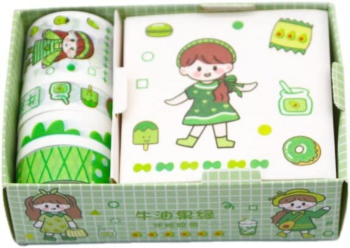DanceeMangoos Kawaii Washi Tape Set - 4 Rolls Cute Washi Paper Masking Tape  and 4Pcs Stickers Set, DIY Decorative Stickers for Journaling