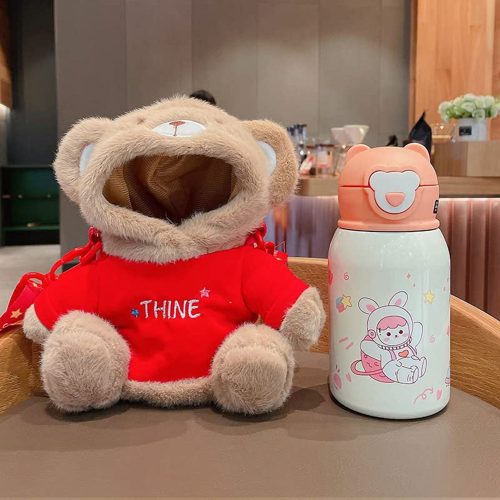 Cute Bear Cup With Straw for Hot Drinks 530ml Kawaii Thermo 