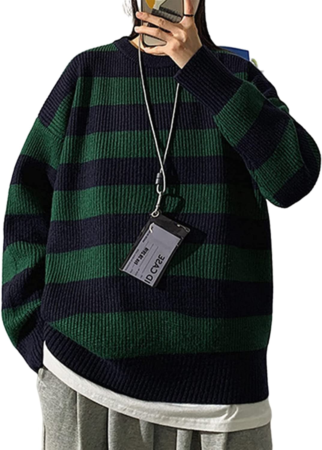 DanceeMangoos Knitted Striped Sweater Men's and Women's Casual Oversized  Pullover Sweater Loose Warm Pullover Couple Suit(Green,S (40-45KG)) -  Walmart.com