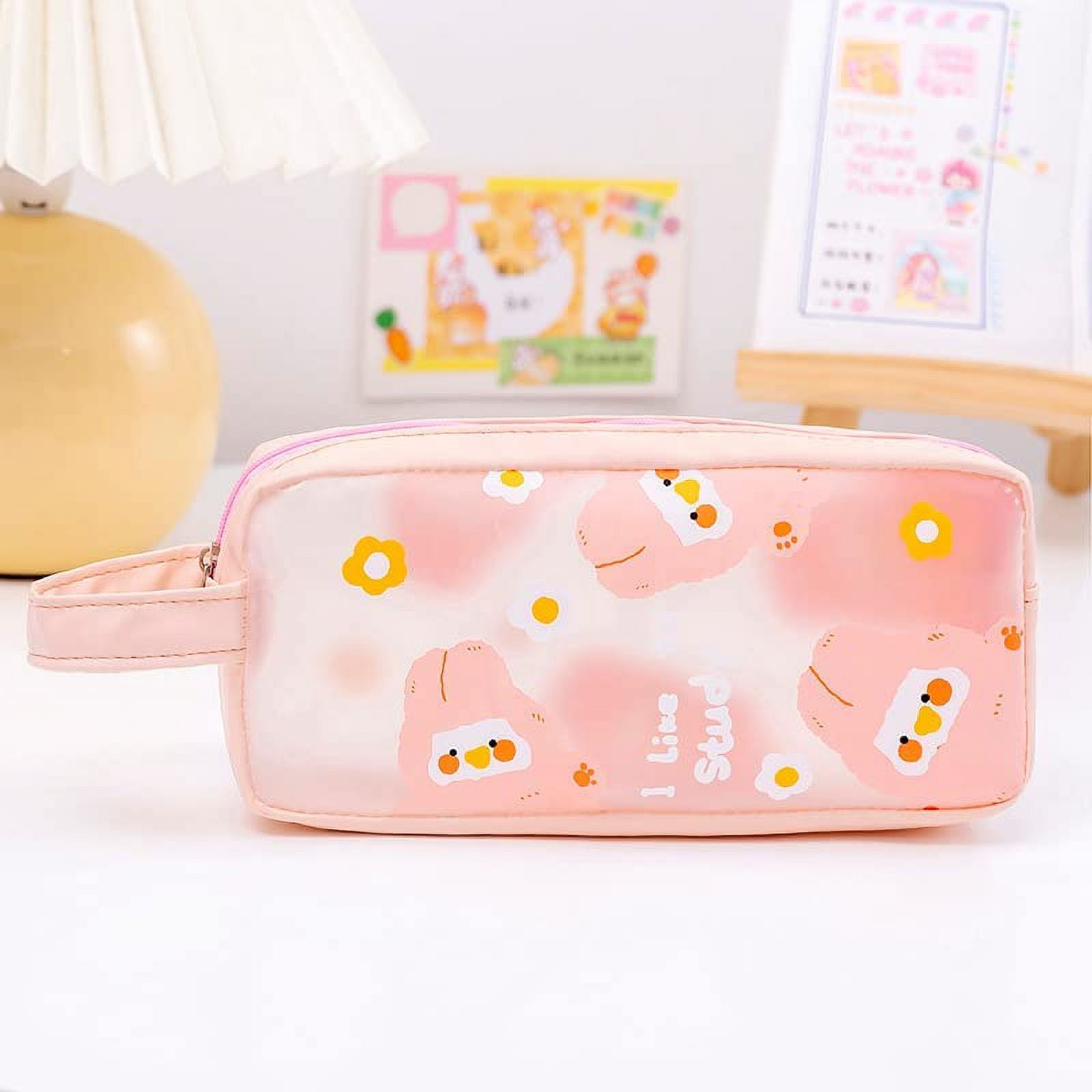 1 Piece Kawaii Pencil Case Korean Fashion Lovely Cartoon Animal Pencil  Pouch Pink Color Series Stationery Storage Bag Student