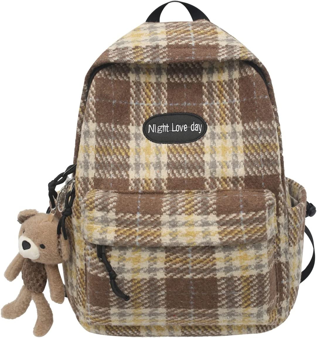 Woolen Super Cute Mini Backpack for Ladies Plaid Shoulder 