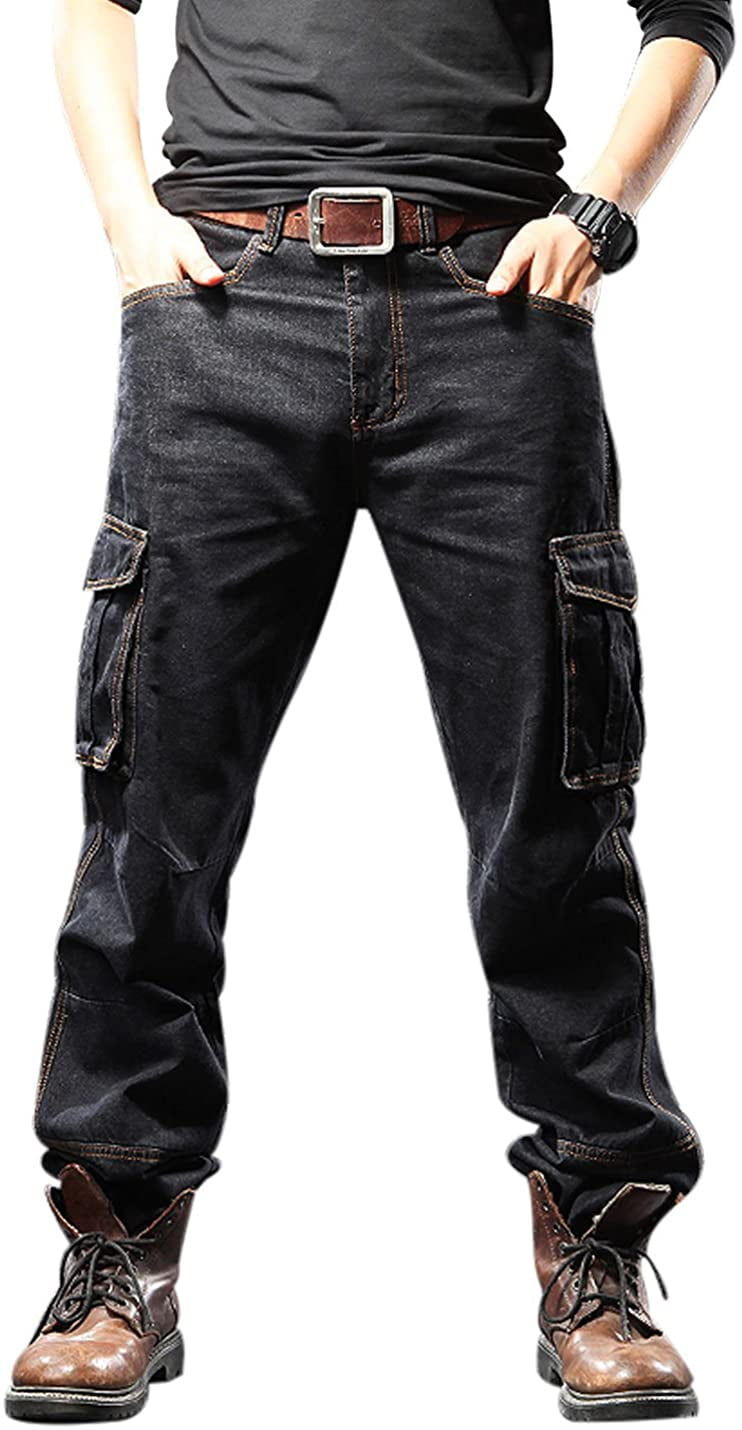 Kalanman Mens Cargo Denim Pants Skinny Casual Hip Hop Tapered Leg Jean at   Men’s Clothing store