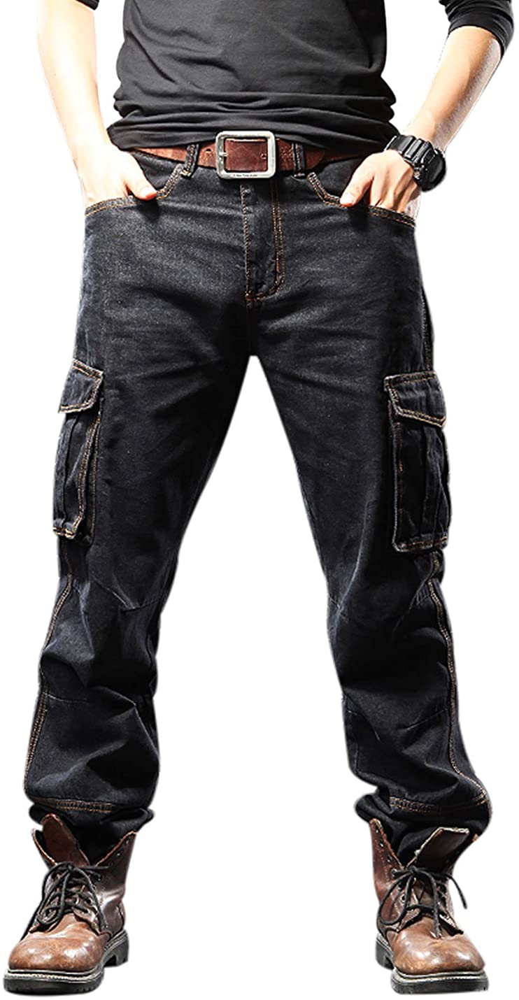 DanceeMangoos Men's Casual Loose Hip Hop Denim Work Pants Jeans with