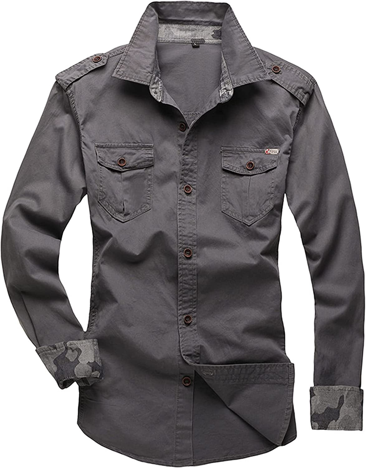 DanceeMangoos Men's Fit Long Sleeve Button Down Cargo Shirts Tops