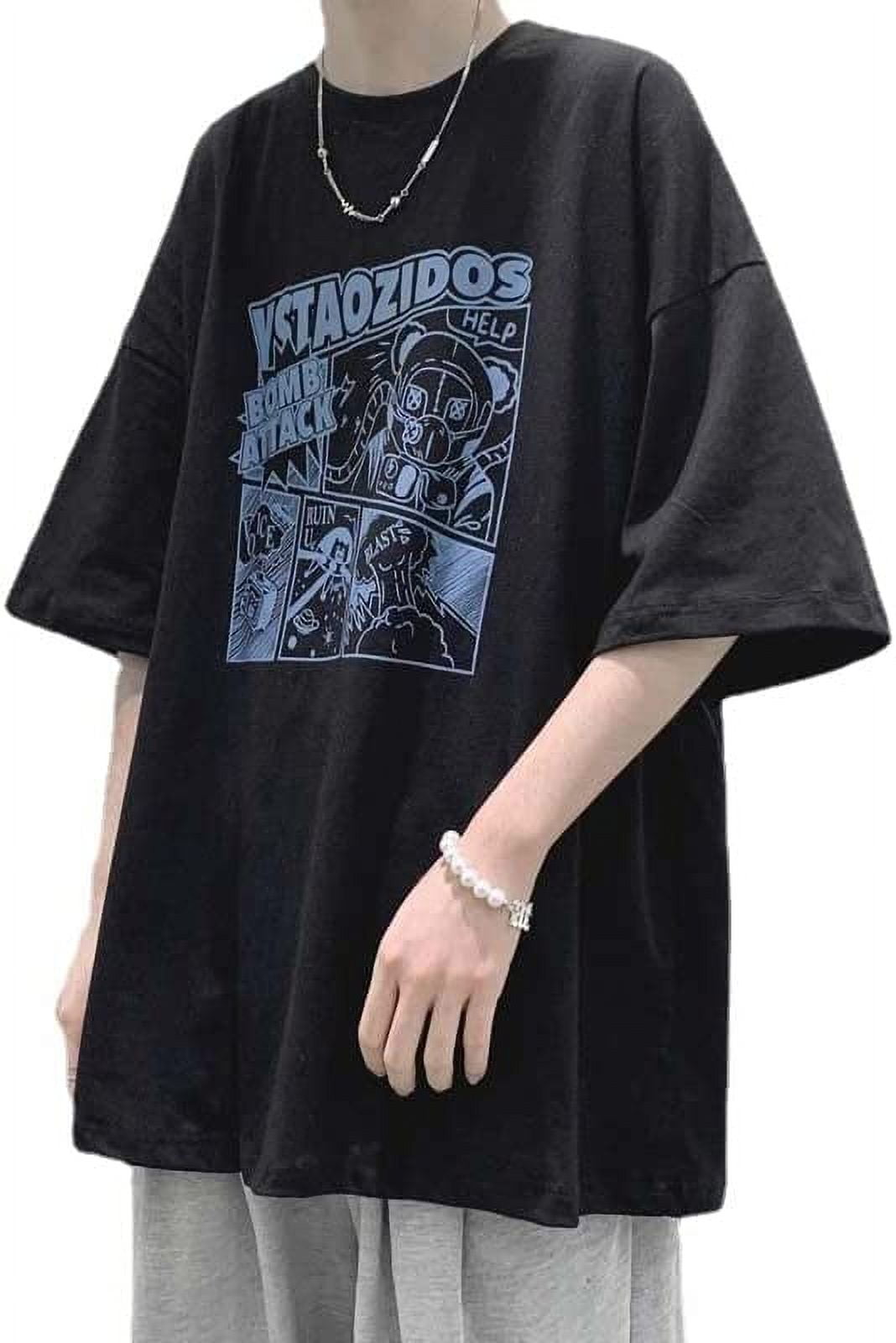 DanceeMangoos Mens 90s Vintage Oversize Shirts Summer Anime Printed Grunge  Tee Y2K Cyber Punk Streetwear Harajuku Top Tshirt