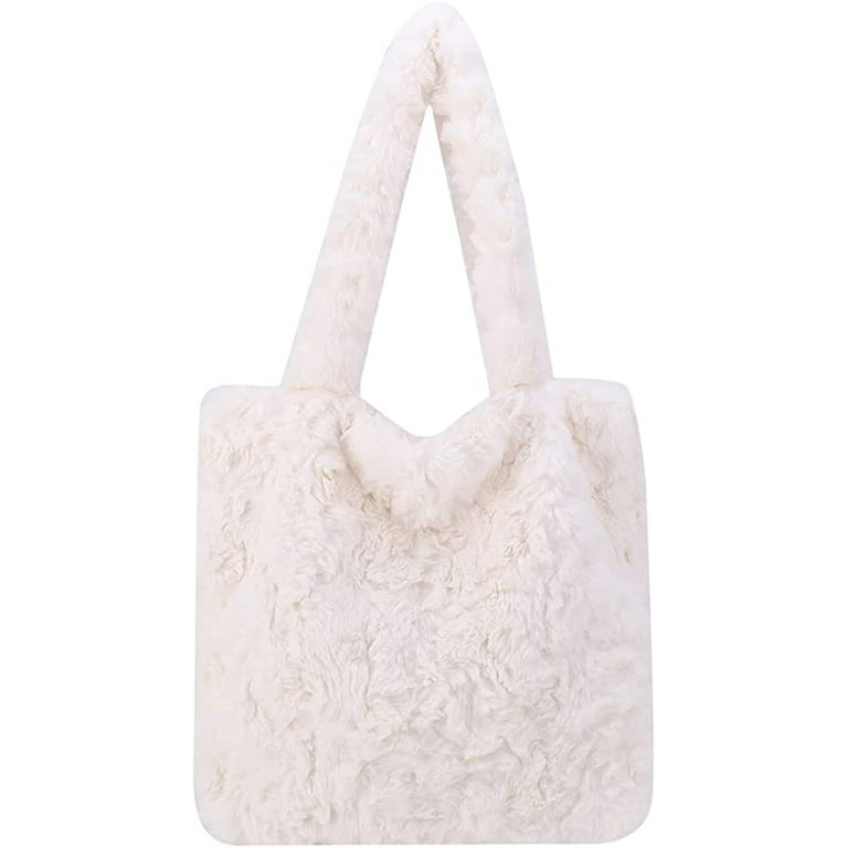 DanceeMangoos Plush Shoulder Bag Y2K Fluffy Underarm Bag Women Fluffy Tote  Bag Flower Plush Bag Autumn Winter Fuzzy Faux Fur Handbag 