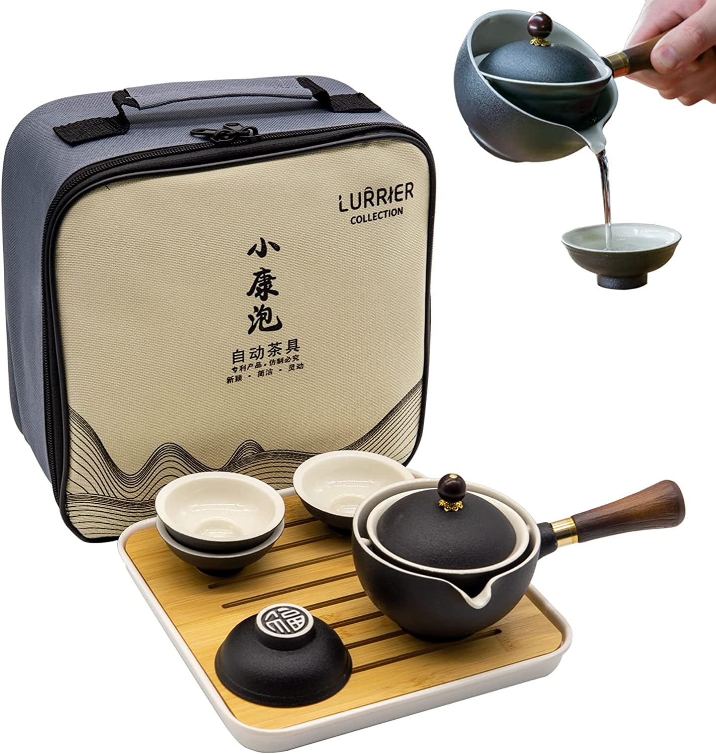 DanceeMangoos Porcelain Chinese Gongfu Tea Set,Portable Teapot Set