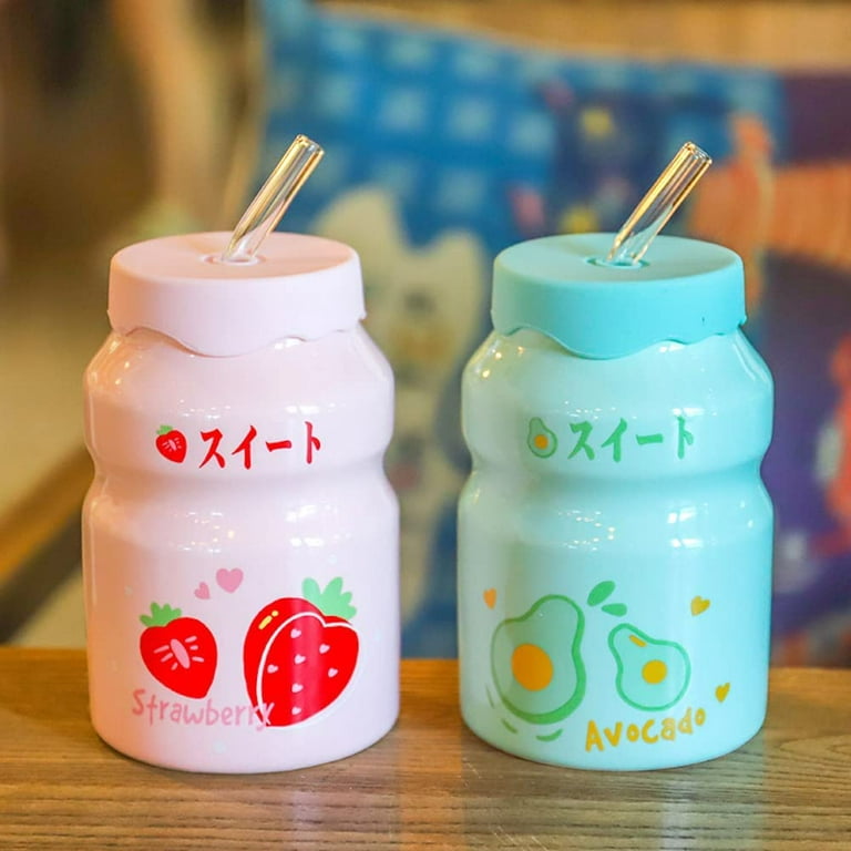 PIKADINGNIS Kawaii Glass Cup Kawaii Strawberry Milk Cup Glass Kawaii Cup  Japanese Drinks Kawaii (Peach mug)
