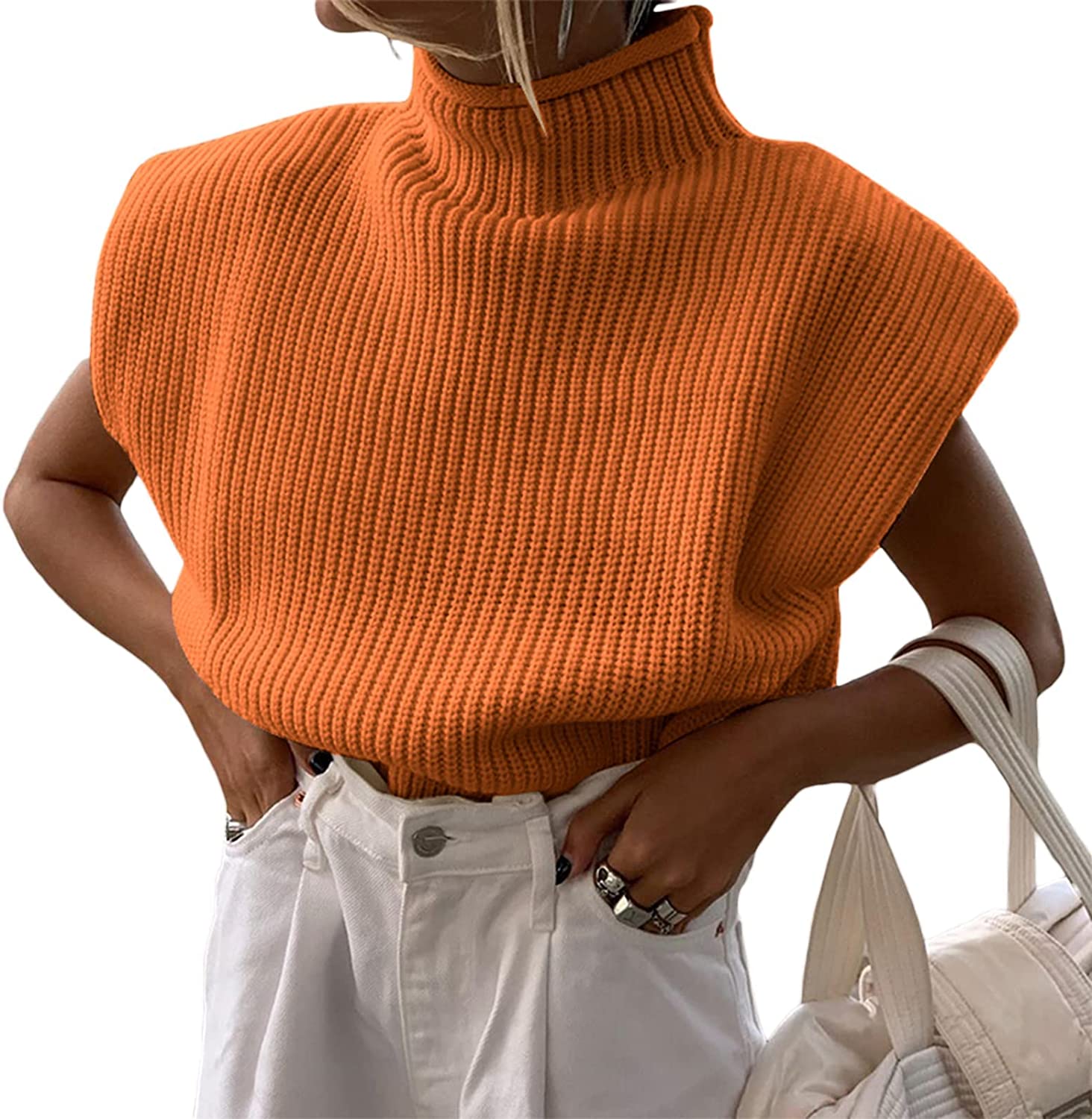 DanceeMangoos Sleeveless Turtlenecks For Women Trendy Knitted Sweater