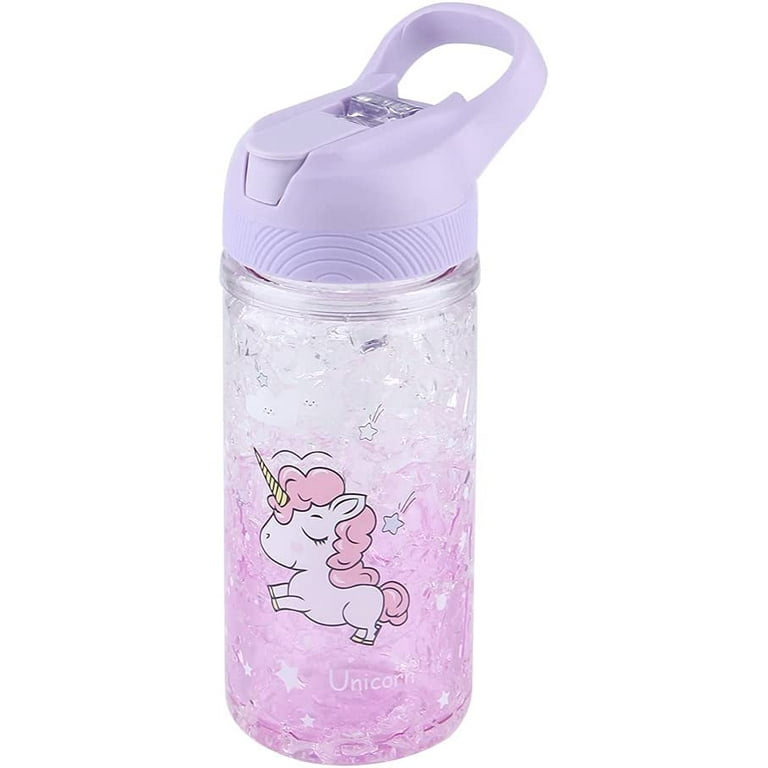 Danceemangoos Unicorn Water Bottles for Girls,Cup with Straw and Safety Lock,Pink Outdoor Indoor Water Bottle,400ML/13.5oz for School Kids Girl