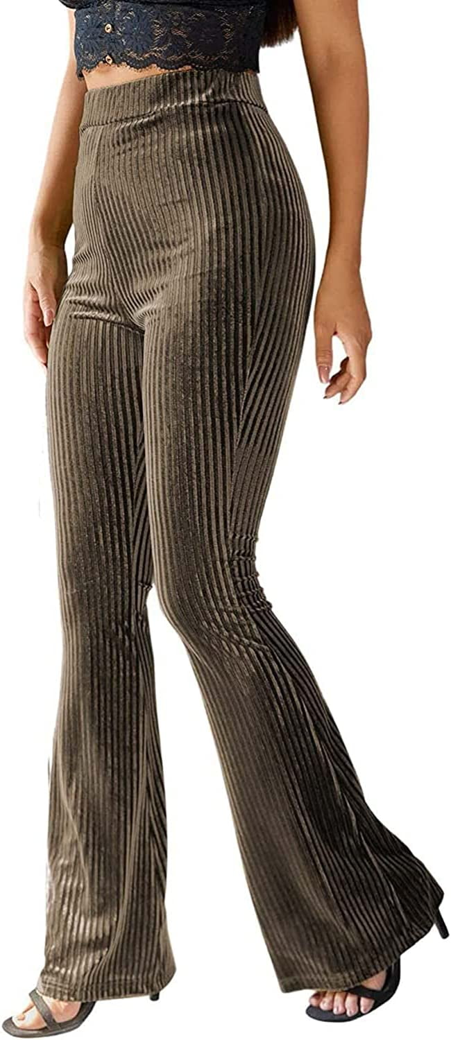 DanceeMangoos Velvet Pants for Women Flare Leggings Palazzo Bell