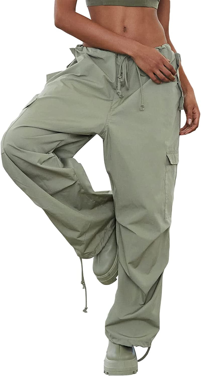 MagicLady Fashion Vintage Ladies Loose Long Cargo Pants for Women Solid  Color Low Waist Drawstring Tie Up Wide Leg Trousers with Pockets | Lazada