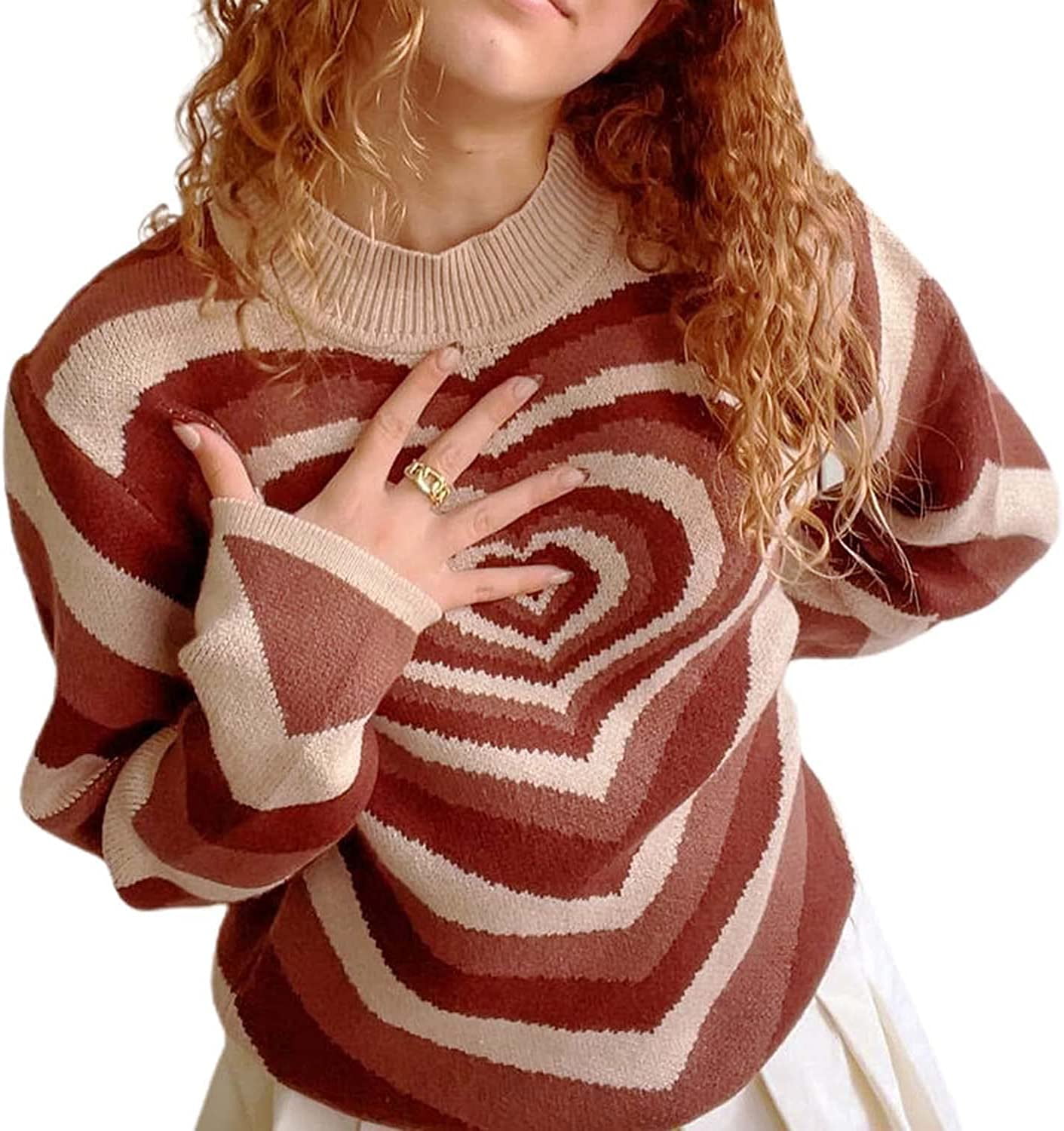 Frayed top heart sweater