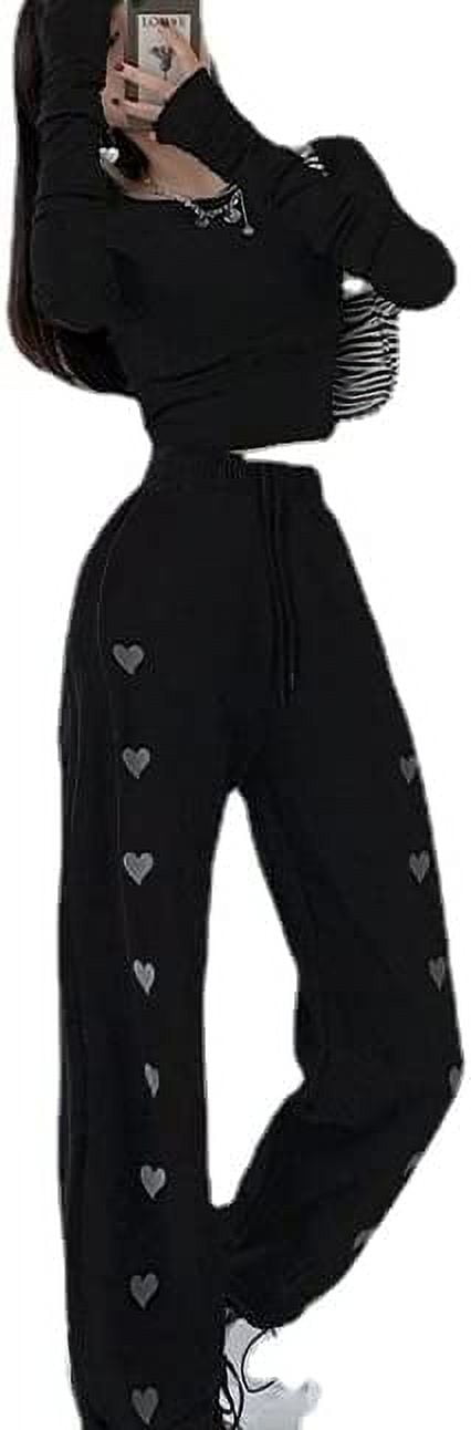 Women Cutecore Printed Love Sweatpants Rawstring Kawaii Aesthetic Trousers  Women Loose Casual Straight Leg Pants, Black, Small : : Clothing,  Shoes & Accessories