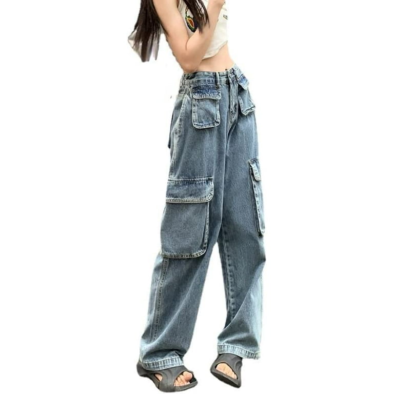 Polinkety Women Baggy Cargo Pants Low Waist Baggy Jeans Wide Leg Loose  Trousers Harajuku Punk 90s Streetwear 