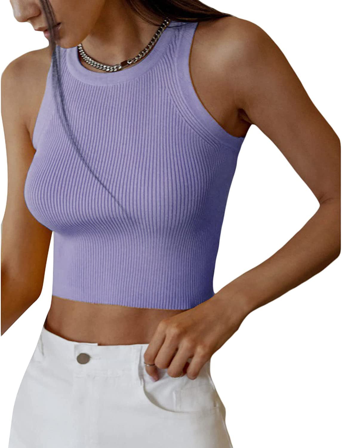 Cropped Ribbed Knit Tank Top