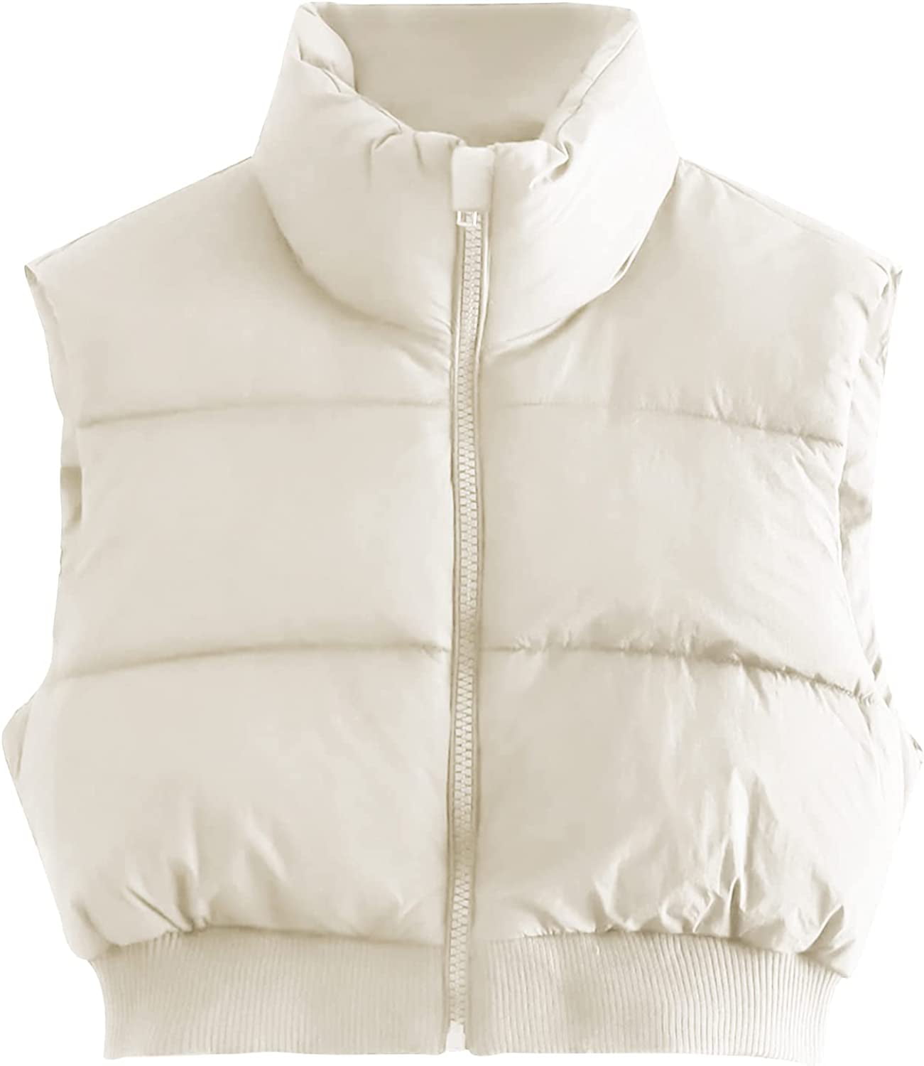 DanceeMangoos Women's Cropped Puffer Vest Lightweight Sleeveless Padded Vest  Winter Warm Stand Collar Gilet Puffy Zip Up Jacket 