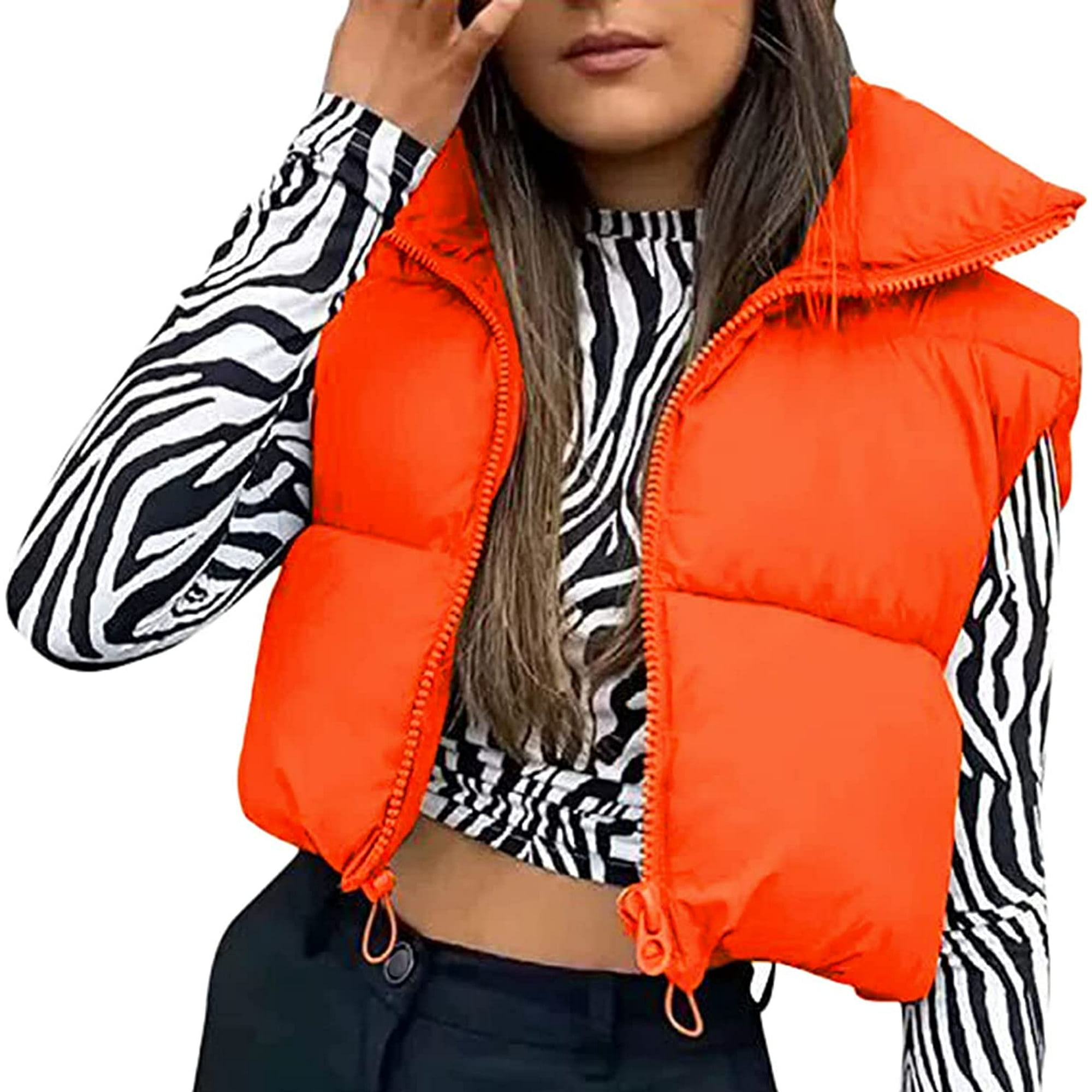 DanceeMangoos Women's Cropped Puffer Vest Zip Up Stand Collar Sleeveless  Outerwear with Pockets 