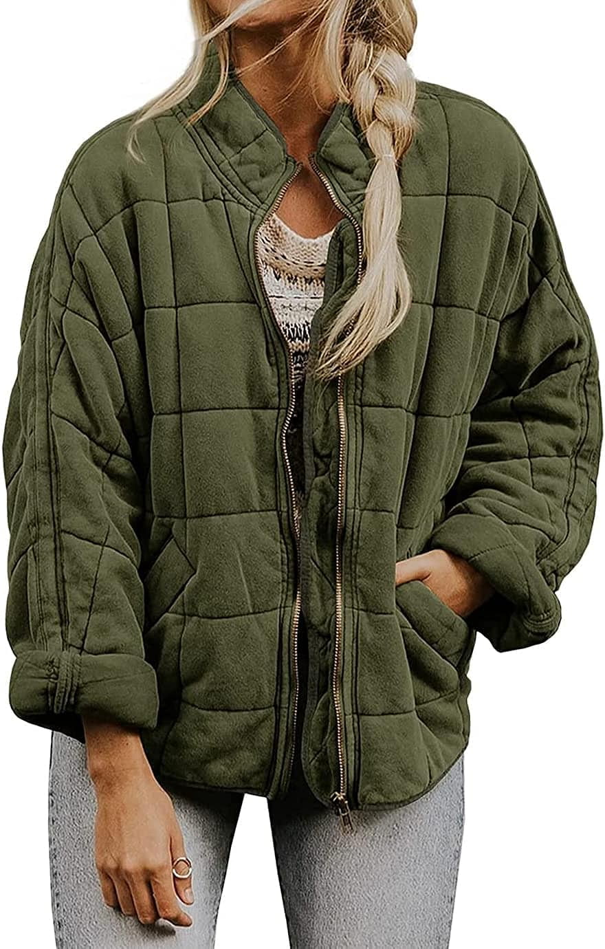 DanceeMangoos Women's Dolman Lightweight Quilted Jackets Zip Up Long