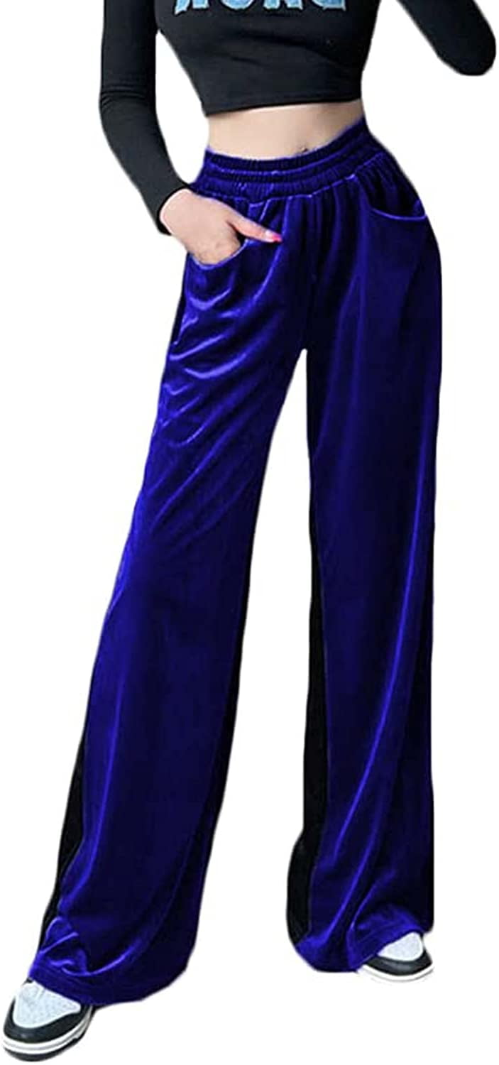 DanceeMangoos Women's Elastic Waist Velvet Loose Wide Leg Pants